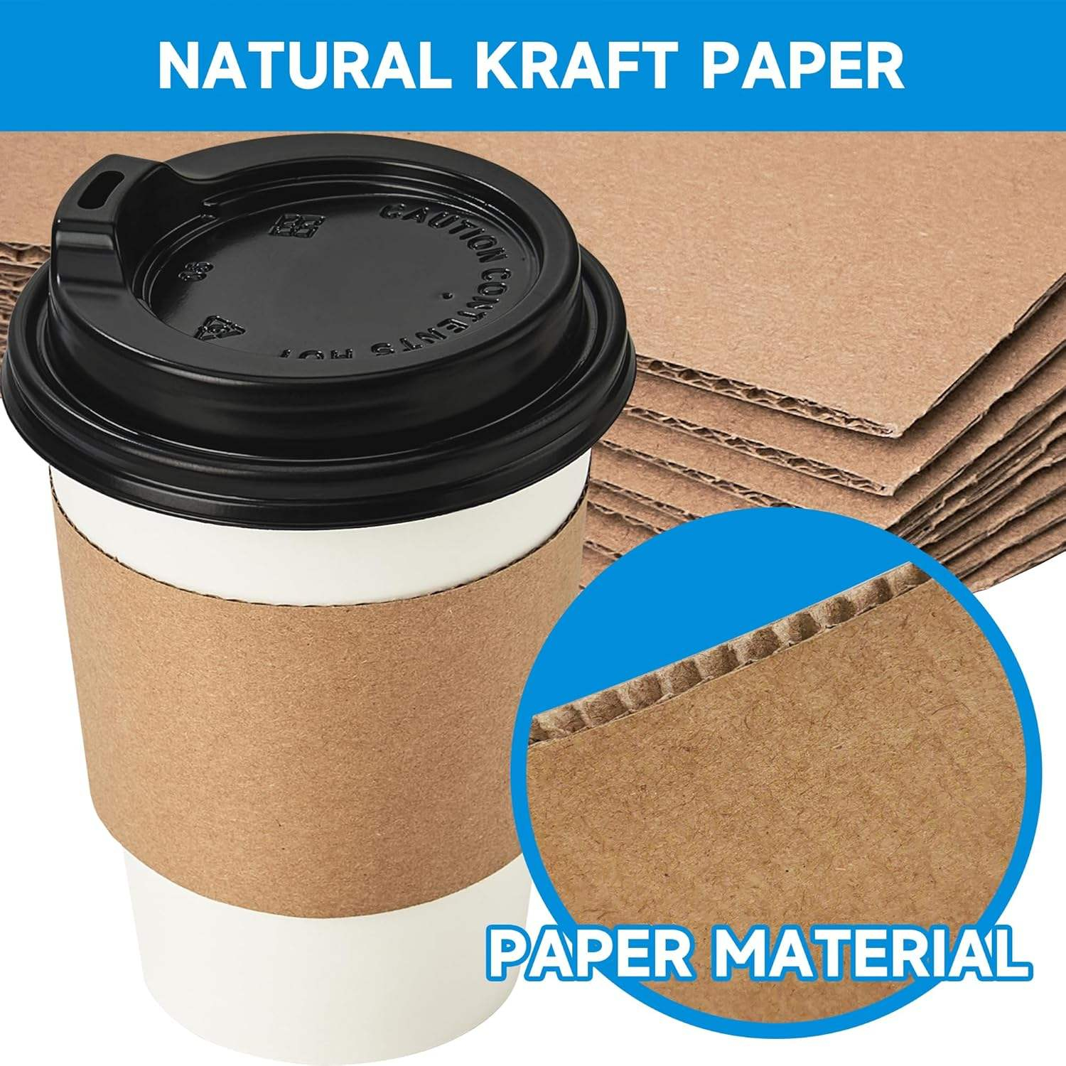 Single Wall Paper Coffee Cup Sleeves for 12oz-24oz Disposable Hot Cups for Grocery & Promotion