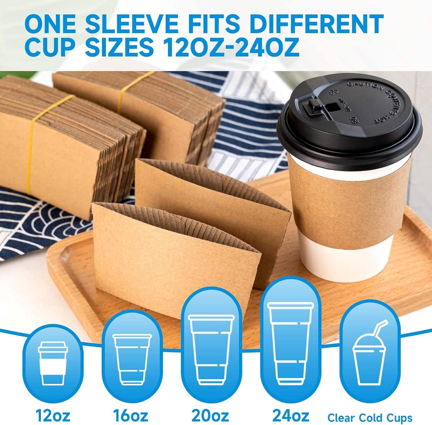 Single Wall Paper Coffee Cup Sleeves for 12oz-24oz Disposable Hot Cups for Grocery & Promotion