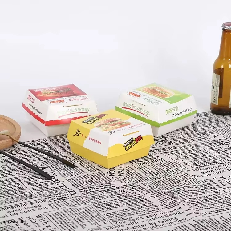 Biodegradable Paper Burger Box Customized Disposable Food Packaging Hamburger Box Take Away Box