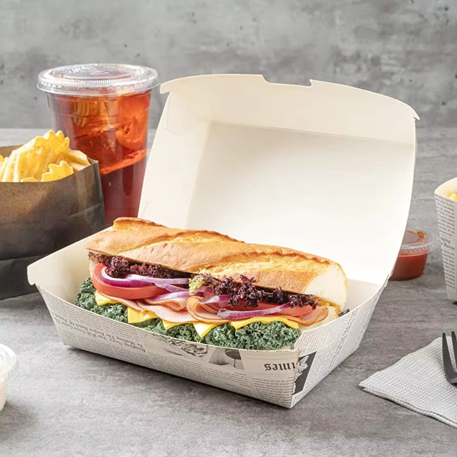 Biodegradable Paper Burger Box Customized Disposable Food Packaging Hamburger Box Take Away Box