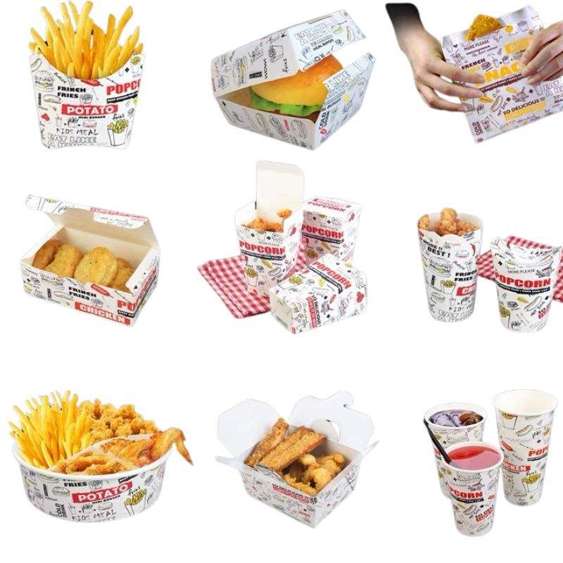 Disposable Kraft Paper Food Box French Fries Burger Packaging for Restaurants Takeout Fried Chicken Sushi Food Grade