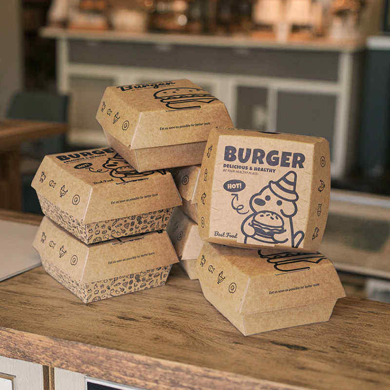 Customizable Chicken Burger Food Box Quality Logo Recycled Materials Rigid UV-Printed Embossing Matt Lamination Food Packaging