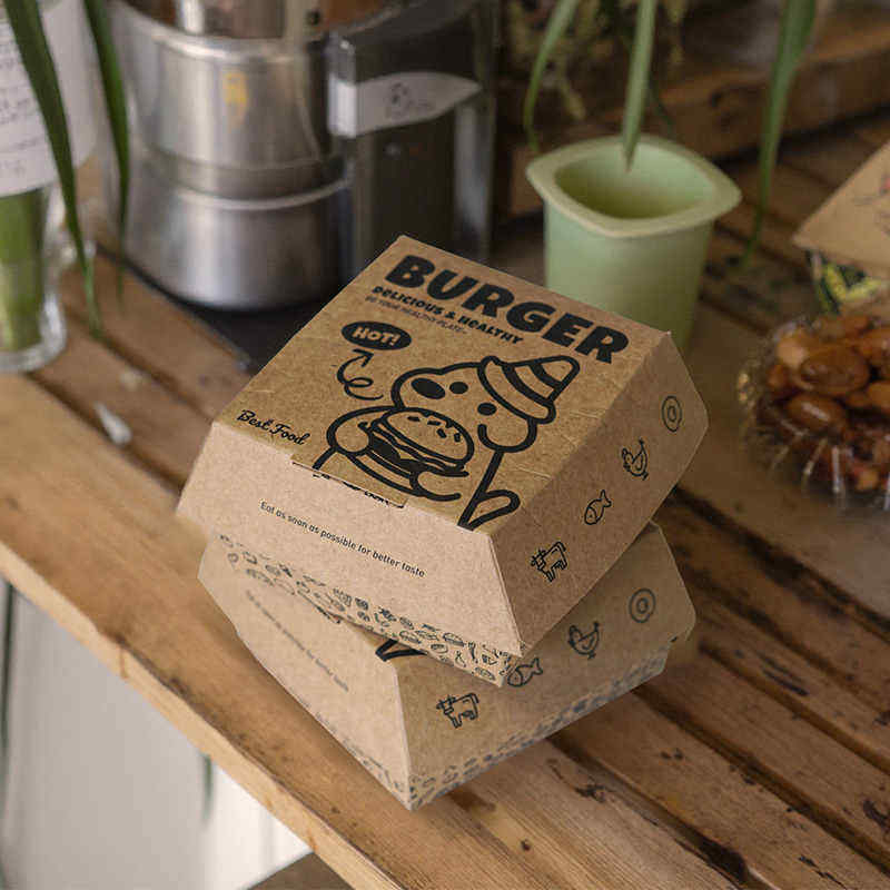Customizable Chicken Burger Food Box Quality Logo Recycled Materials Rigid UV-Printed Embossing Matt Lamination Food Packaging
