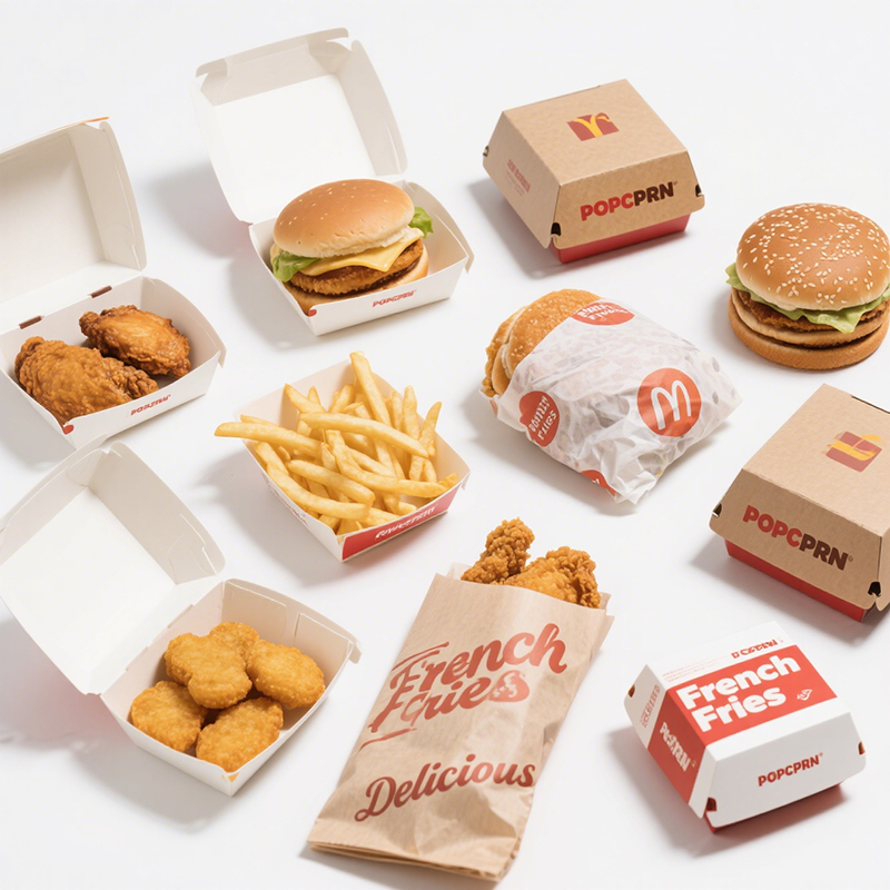 Custom LOGO Disposable Cardboard Paper Food Packaging Fried Chicken French Fries Burger Box Oil-proof Burger Take Out