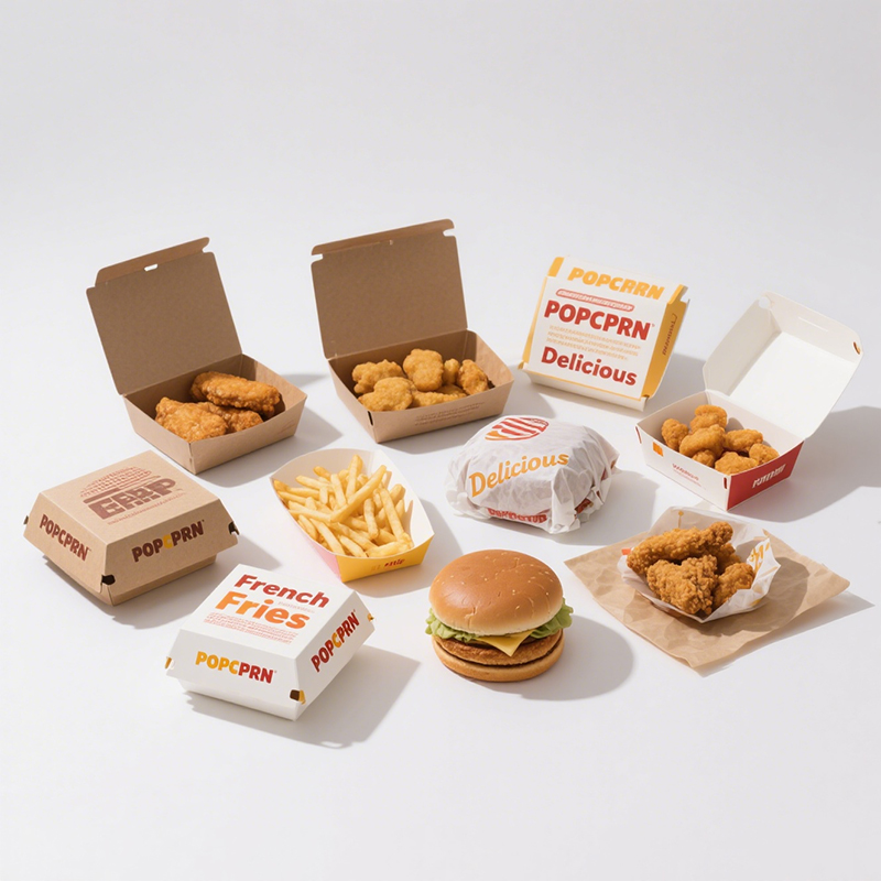 Custom LOGO Disposable Cardboard Paper Food Packaging Fried Chicken French Fries Burger Box Oil-proof Burger Take Out