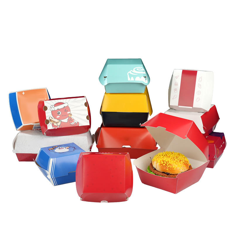 Disposable White Card Paper Hamburger Box Waterproof & Portable for Sushi and Burger Recyclable Food Packaging