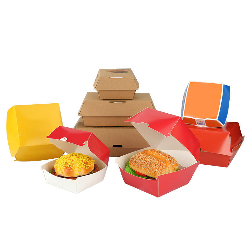 Disposable White Card Paper Hamburger Box Waterproof & Portable for Sushi and Burger Recyclable Food Packaging