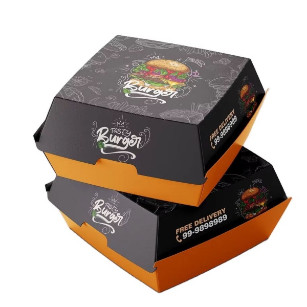 Customizable Thick Reusable Foldable Hamburger Paper Box Oil-Proof Waterproof Eco-Friendly Portable Custom Size Color Commercial