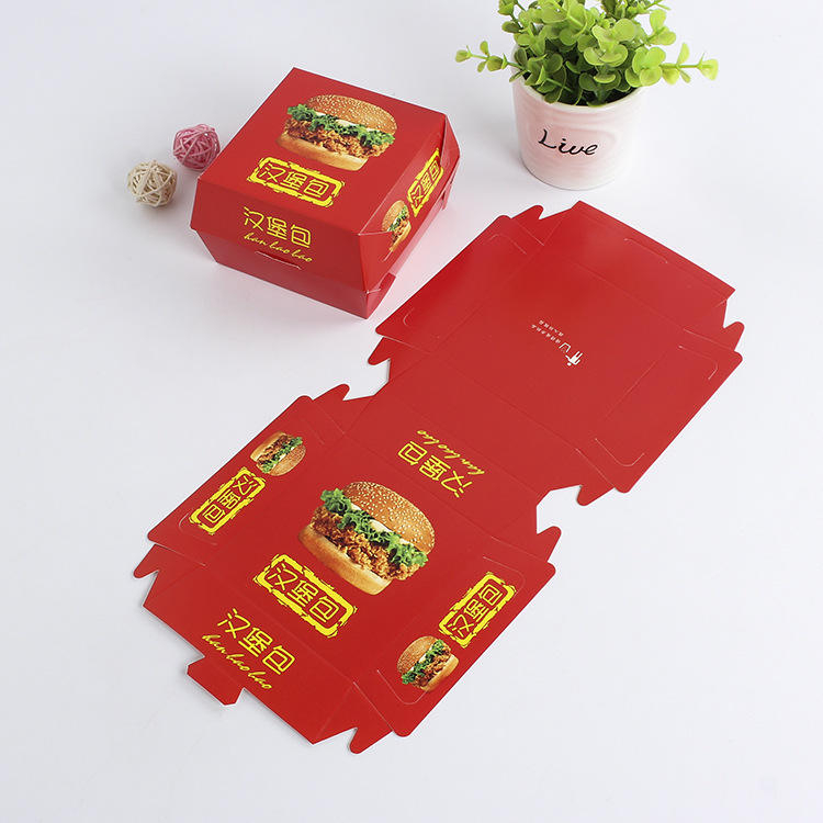 Disposable Kraft Paper Hamburger Box Food Grade and Recyclable Green Cardboard Packaging Magnet Shape