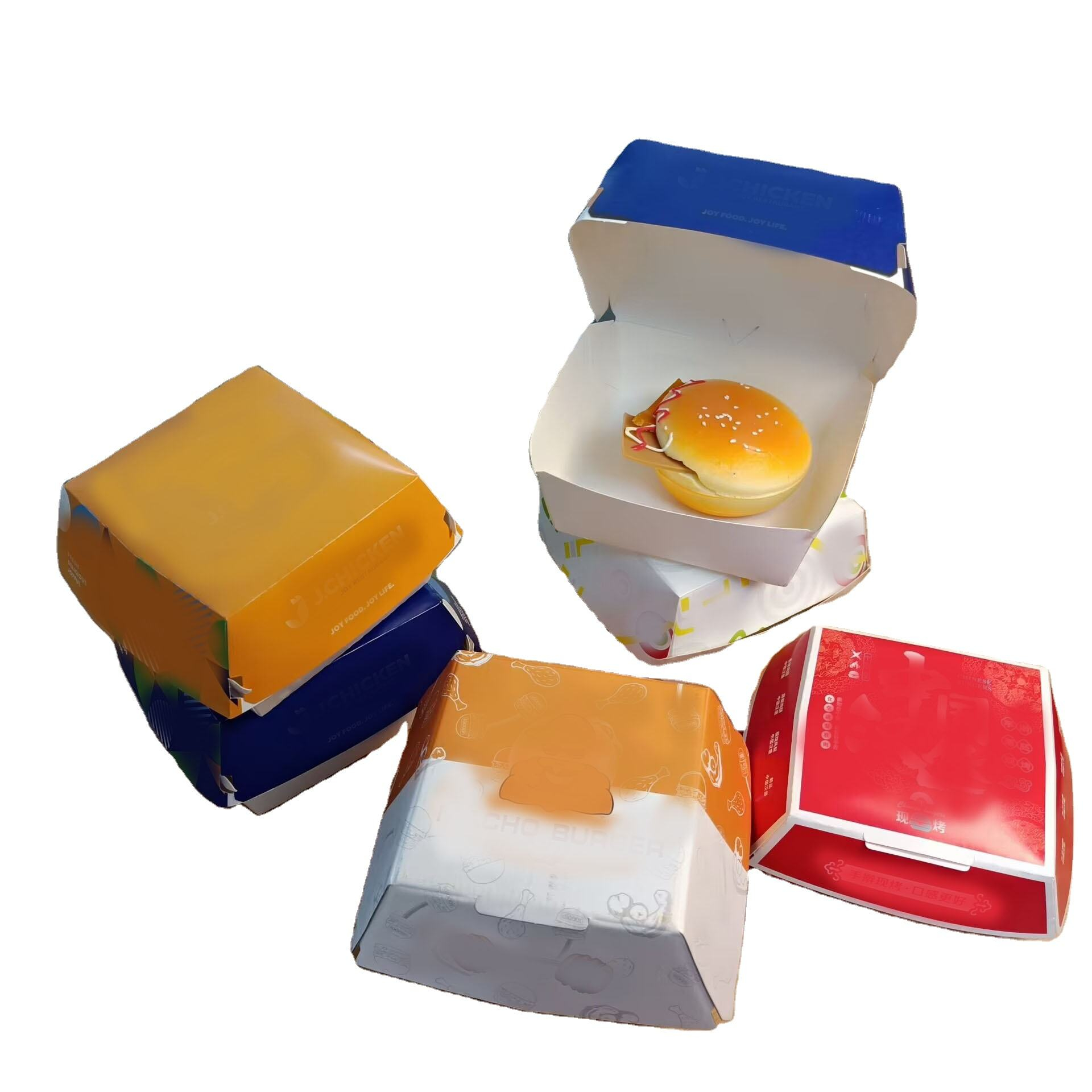 Eco-Friendly Coated Paper Rigid Hamburger Box with Matt Lamination & Embossing Food Grade Packaging