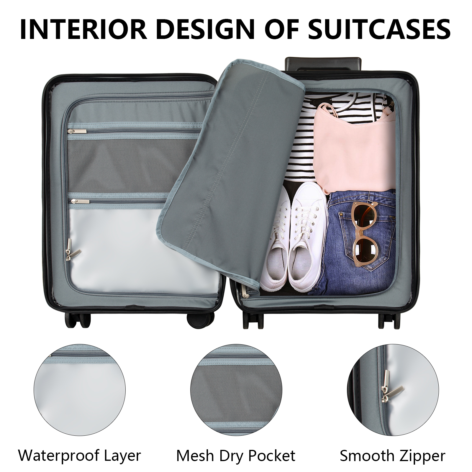 Compact PP Suitcase Set 22 24 26 Inch Travel Trolley - TSA Lock ＆Smooth 360 Spinner Wheels