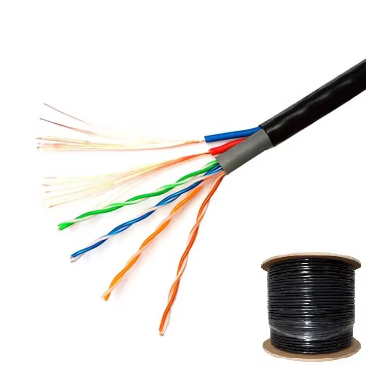 Outdoor PVC+PE Double Jacket Network Cable 4Pair UTP Cat5e+ 2Core Power Cable 