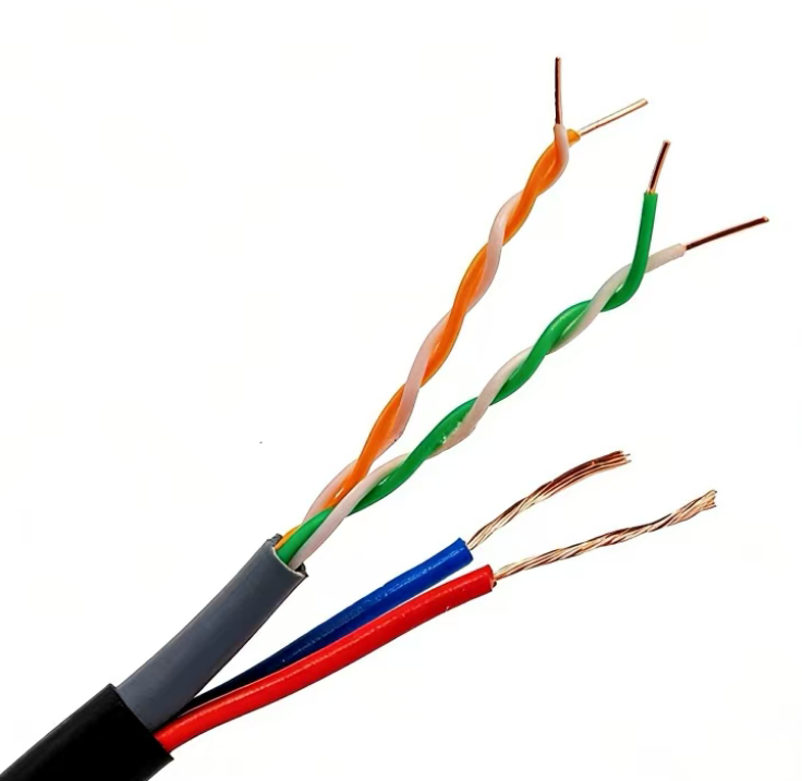 External PVC+PE Double Jacket 2Pair UTP Cat5e+ 2Core Power Cable