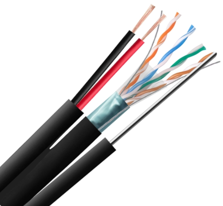 Aerial Outdoor FTP CAT5E 5E 4P+2/0.75+Messenger Network Cable 