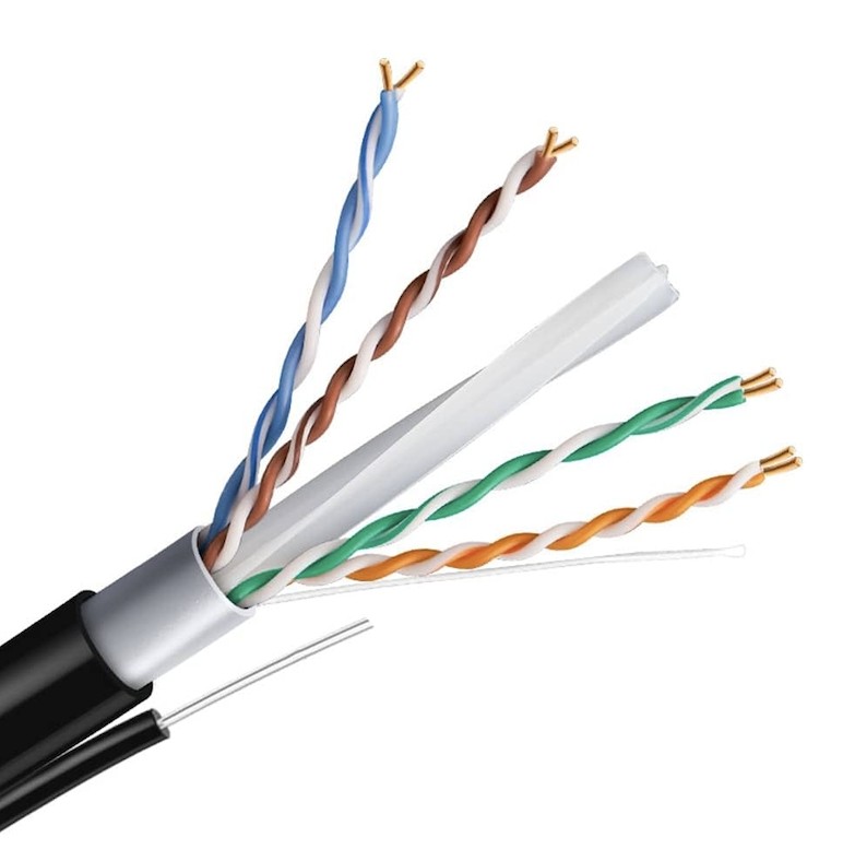 Aerial UTP Cat6 Copper Double Jacket Steel Messenger 23awg 4 Pairs Solid UV Resistant UTP Outdoor Ethernet Cable