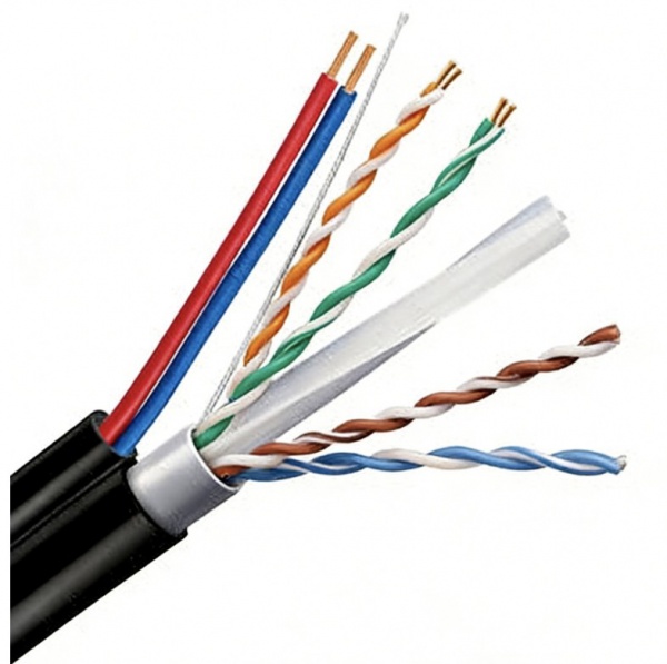 External UTP CAT6 Double Jacket Cable With 2*0.75mm2DC Power Electric Cable