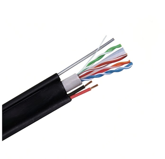 Aerial Outdoor PVC+PE Double Jacket UTP CAT6+2*0.75mm2 Power Cable With Messenger 