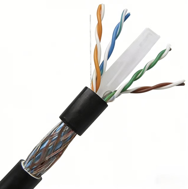 Outdoor Cat6 SFTP 23AWG Copper Data Cable Single PE Jacket 500m/drum