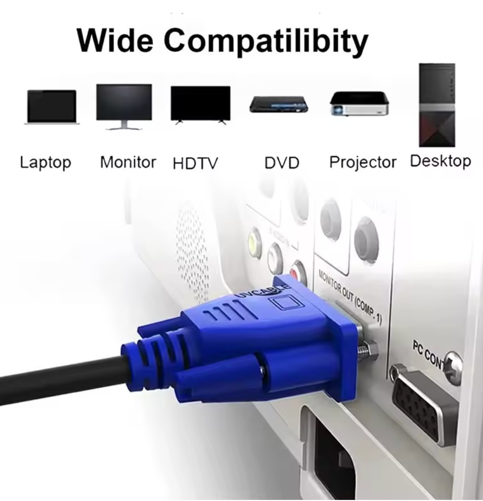 HDTV VGA Gold-Plated Conversion Cable 1.8m for Head Cross-Border Projection PVC Jacket Braid 5mm Outer Diameter Black