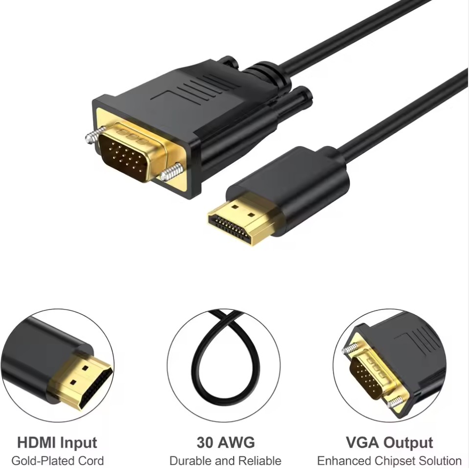 HDMI to VGA Cable Male to Male 1080P HD Video Cables Compatible for Computer, Desktop, Laptop, PC, Monitor, Projector, HDTV