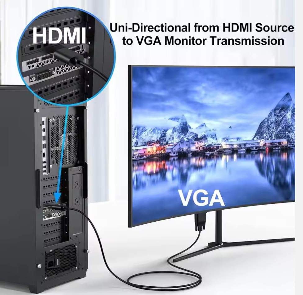 HDMI to VGA Cable Male to Male 1080P HD Video Cables Compatible for Computer, Desktop, Laptop, PC, Monitor, Projector, HDTV