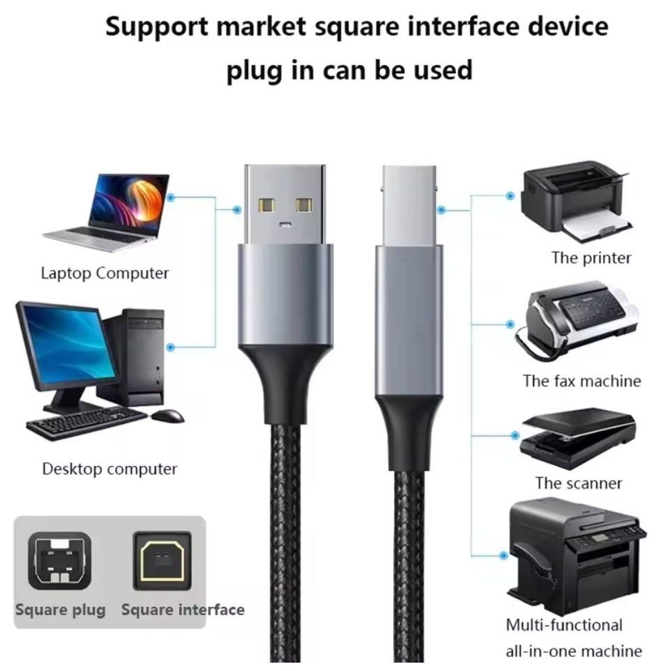 Nylon Braided High Quality USB a Male to B Male Cable for Printer 0.5M 1M 1.5M 2M 3M 5M Gold Plated AM/BM USB 2.0 Printer Cable