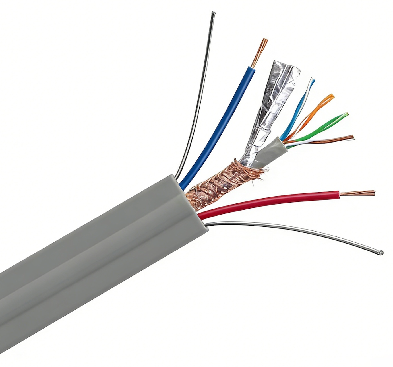 CAT5E CAT6 Flat Traveling Elevator Cable with Power Wire Copper Conductor with PVC Insulation 300V Low Voltage