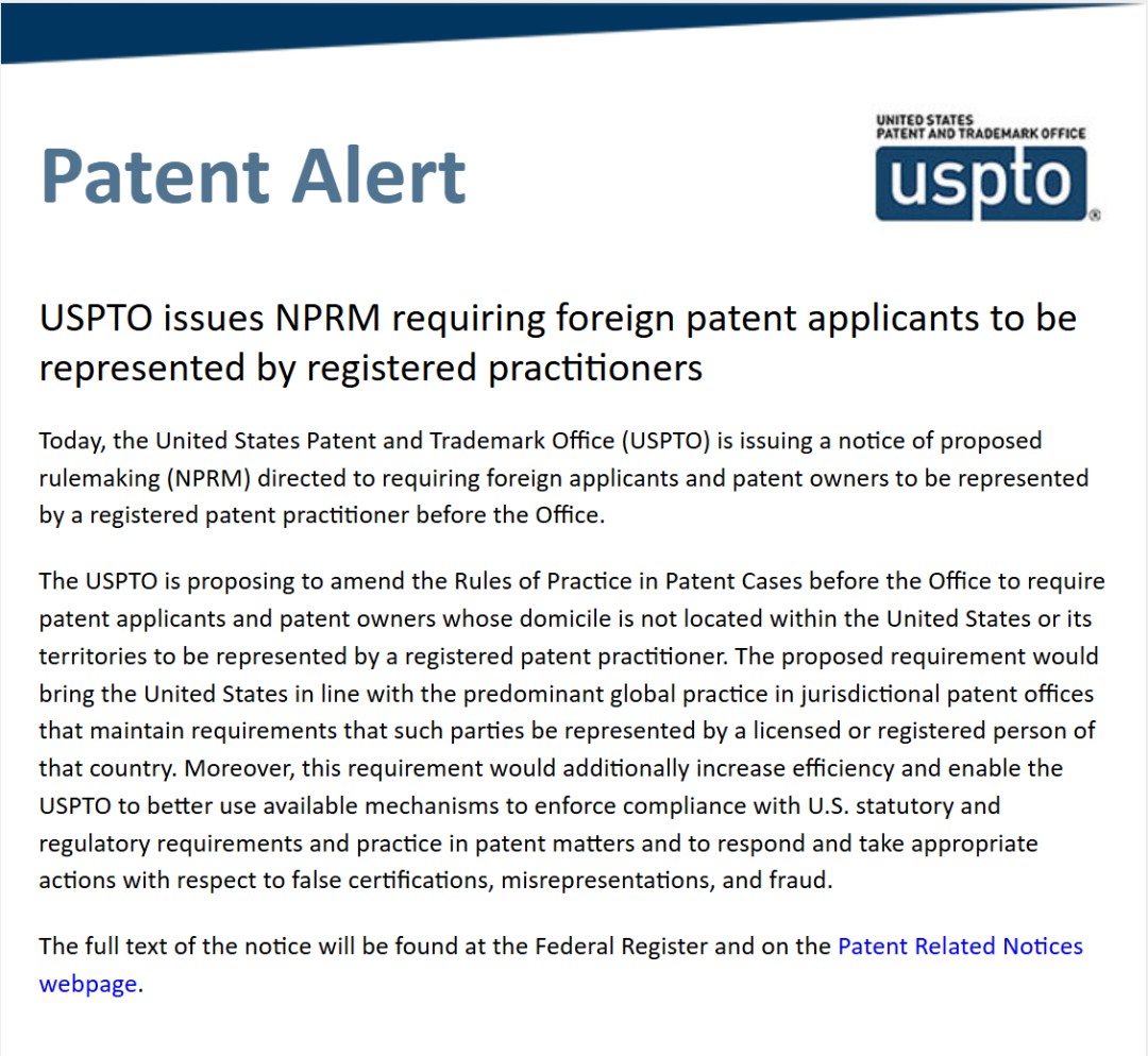 [U.S. Patent Major New Regulation] Non-U.S. Applicants Must Use a U.S. Representative! USPTO Issues New Rules — A U.S. Patent Shock? Crackdown on Irregular Practices!!!