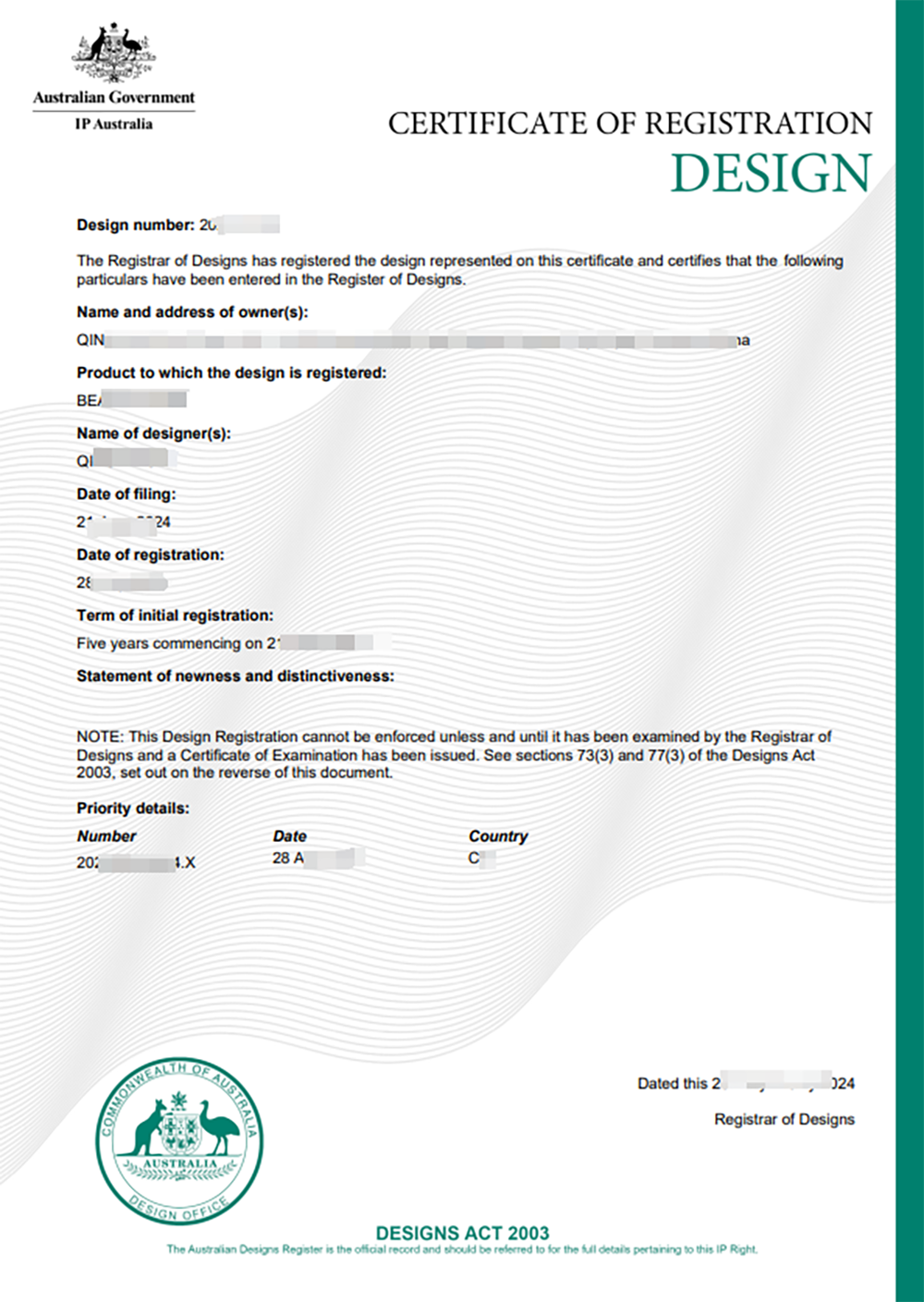 Australian Certificate of Appearance