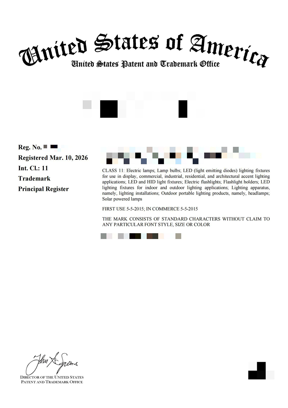 US Trademark Certificate