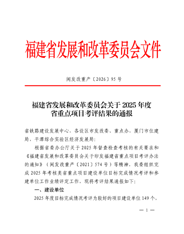 喜讯丨尊龙时凯集团有限公司获得福建省发改委2025年度省重点项目A级考核认定