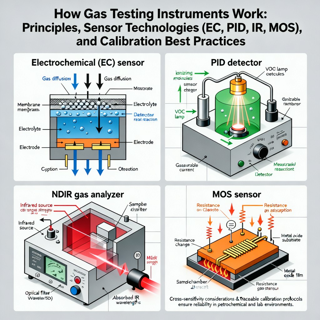 How Gas Testing Instruments Work: Principles, Sensor Technologies (EC, PID, IR, MOS), and Calibration Best Practices