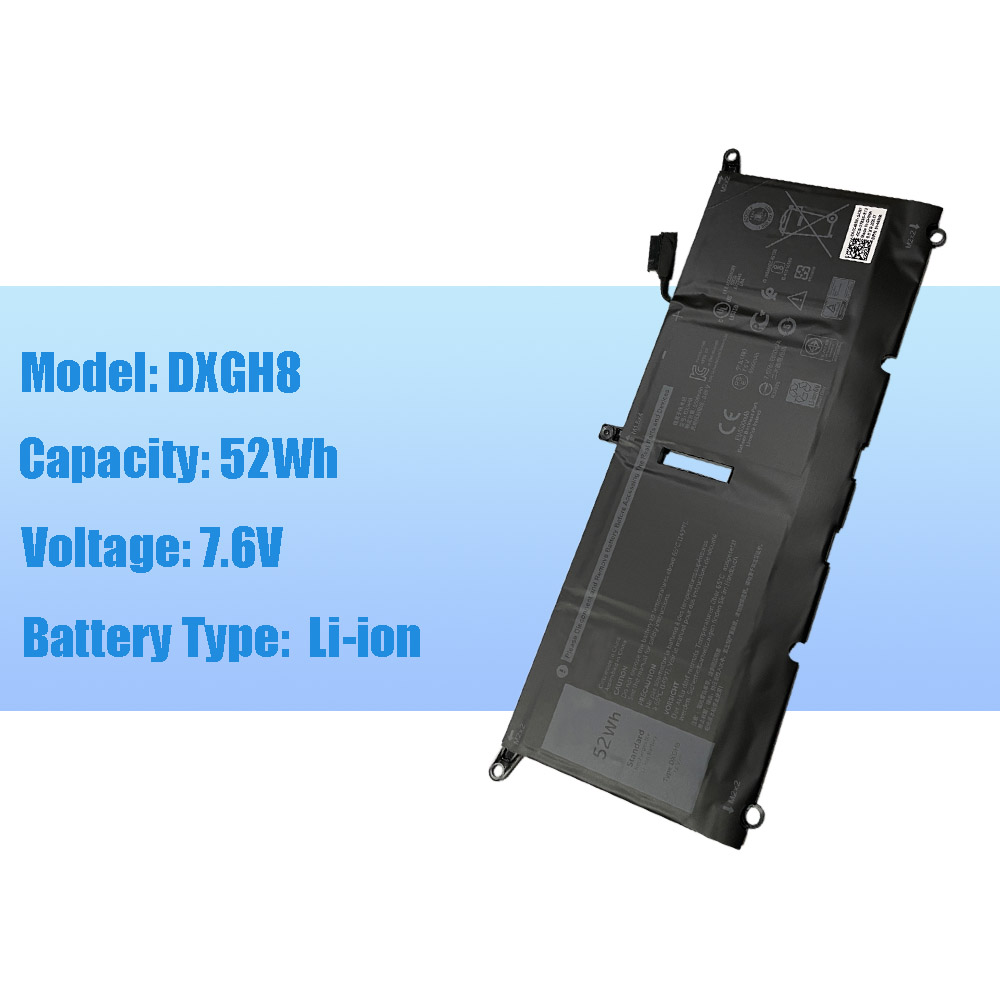 DXGH8 7.6V 52Wh Battery for Dell XPS 13 9370 9380 Inspiron 13 7390 7391 2-in-1 5390 5391 14 7490 Latitude 3301 Vostro 13 5390 5391 G8VCF H754V 0H754V V48RM HK6N5 P82G P82G002 P113G P114G P115G 4 Cell