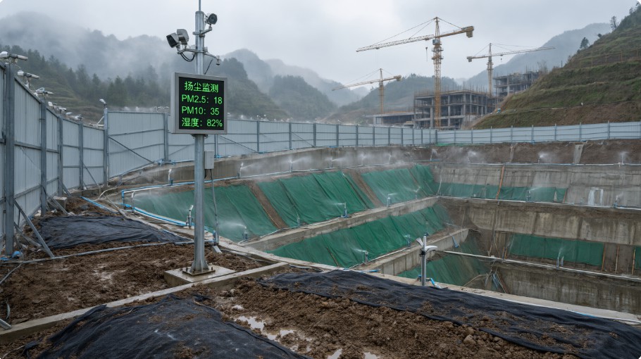 遵义大型建筑工地扬尘监测+喷淋全自动联动系统标准化落地施工方案