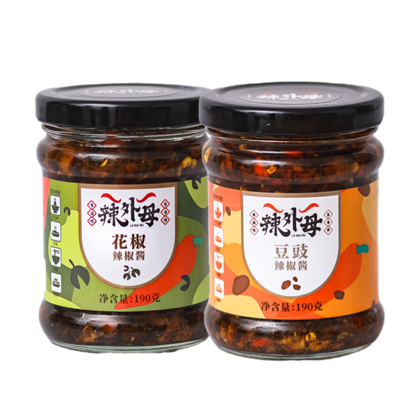 辣外母广东顺德豆豉辣椒酱 花椒辣椒酱炒拌饭蒸鱼排骨肉火锅蘸料190g*2