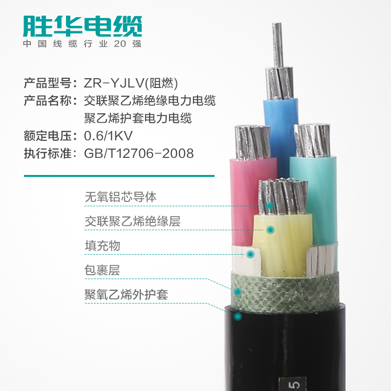 胜华电缆ZR-YJLY-0.6/1KV阻燃铝芯交联聚氯乙烯绝缘电力电缆