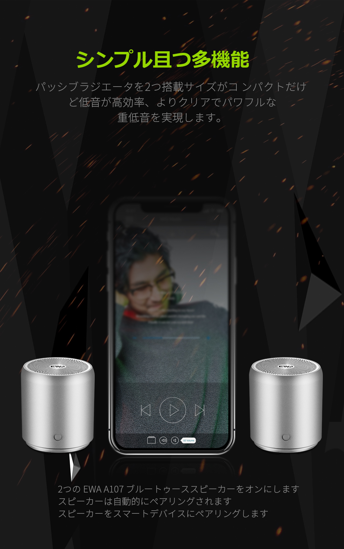 EWA A107 Bluetooth スピーカー シルバー5個セット レビュー】EWA A107 ステレオ再生が可能な手のひらサイズのポータブル