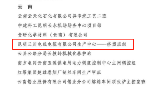 点赞 | 三川电缆生产中心挤塑班组荣获评“2022年度全国青年安全生产示范岗”