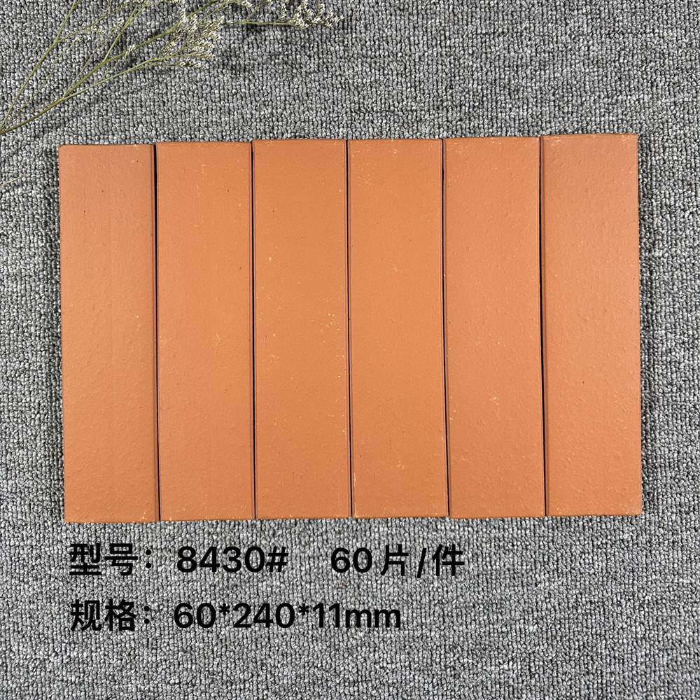 8430# Red Rustic Red Terracotta Brick Veneer Tile, 60×240mm, Weatherproof, for Commercial & Residential Use
