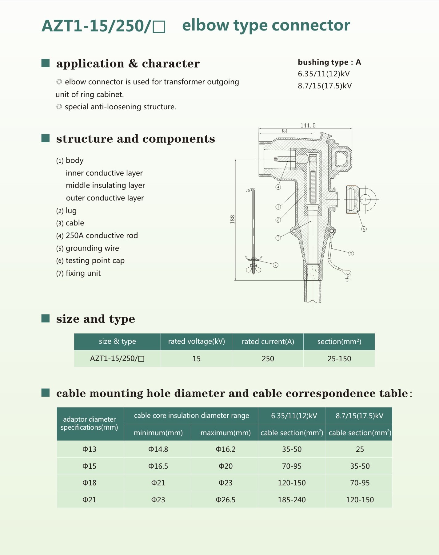 AZT1-15/250 High Performance Elbow Type Connector