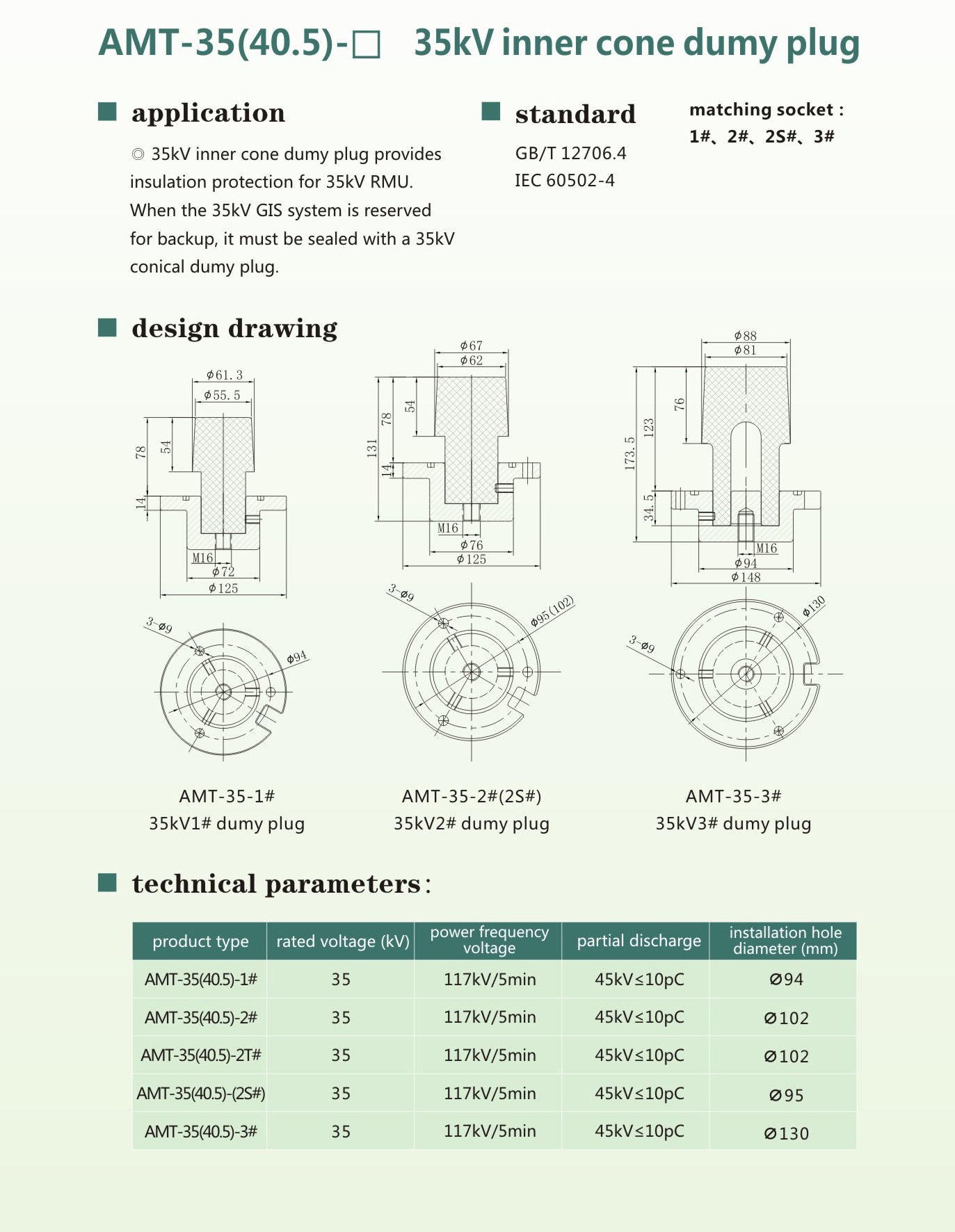 AMT-35(40.5) 35kV Inner Cone Dummy Plug