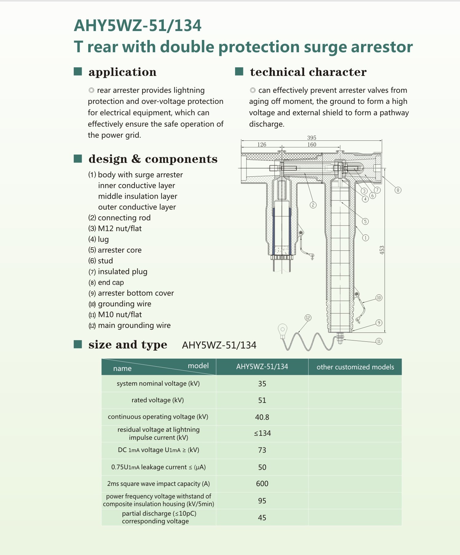 Double-Protected T-Rear Surge Arrester 51kV