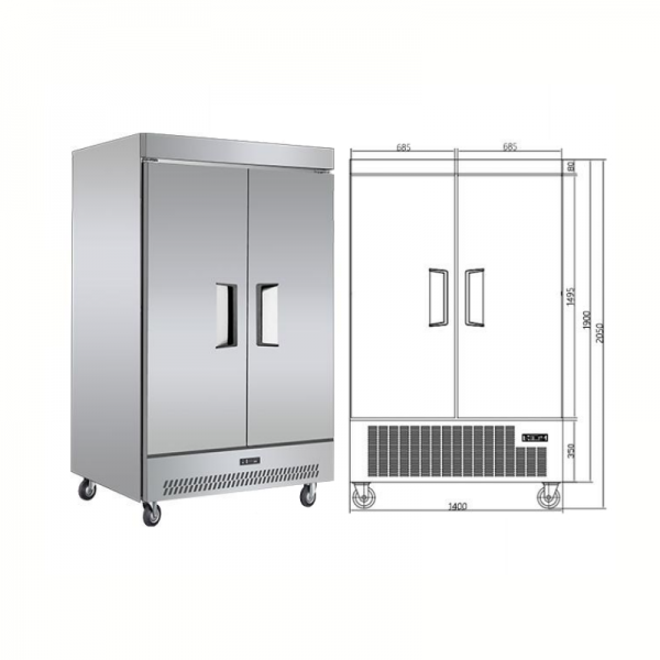European two doors bottom unit upright chiller freezer