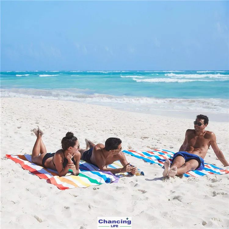 Custom Wholesale Digital Sublimated Printed Logo Striped Sand Free Quick Dry Swimming Pool Cabana Stripe Microfibre Beach Towel