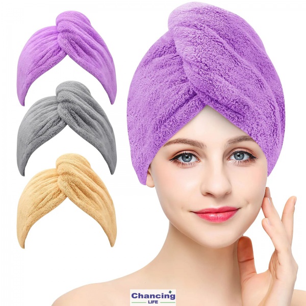 Microfiber Hair Towel Wrap Super Absorbent Twist Bandana Drying Cap with Buttoned Bath Ring Fixing Salon Drying Cap