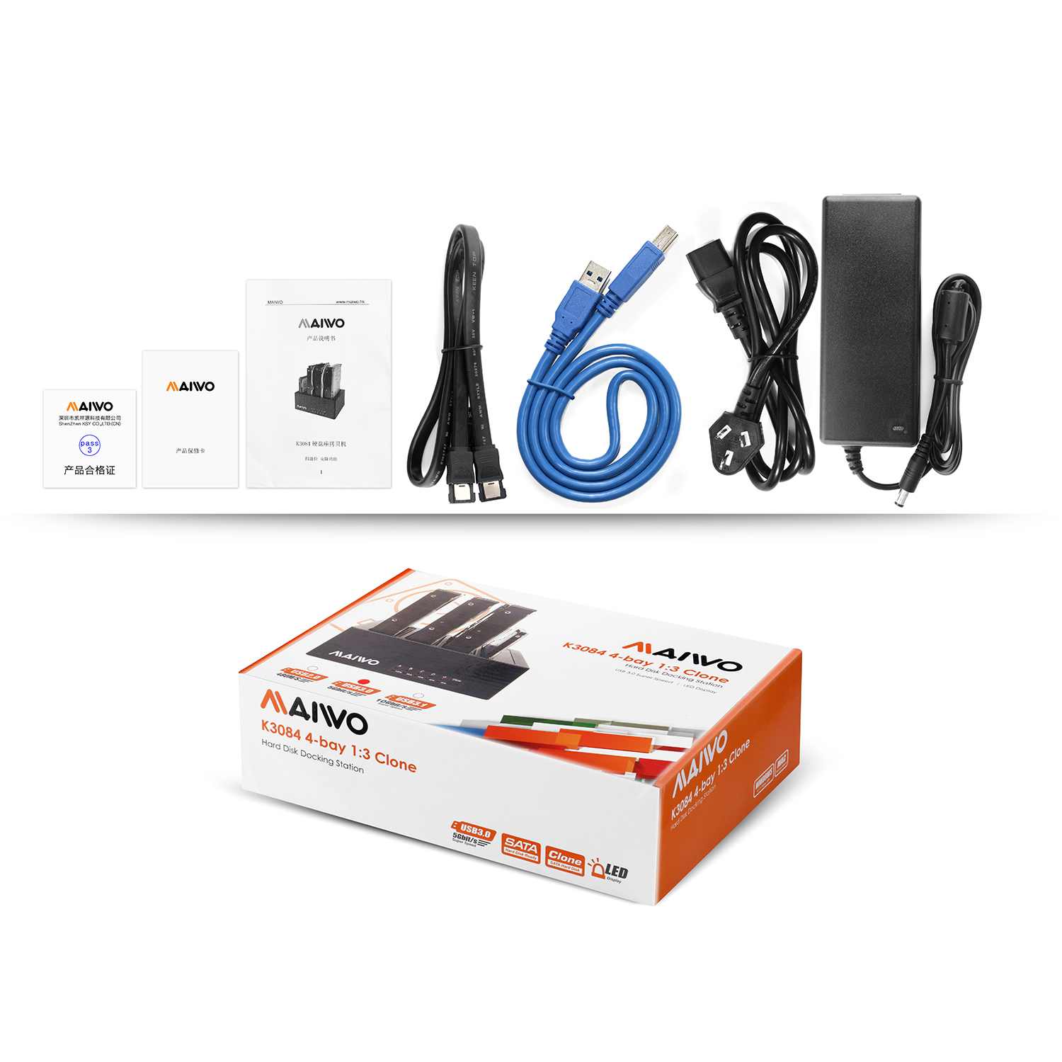 MAIWO K3084U3E Four Bay docking station with USB3.0&eSATA to 4 SATA