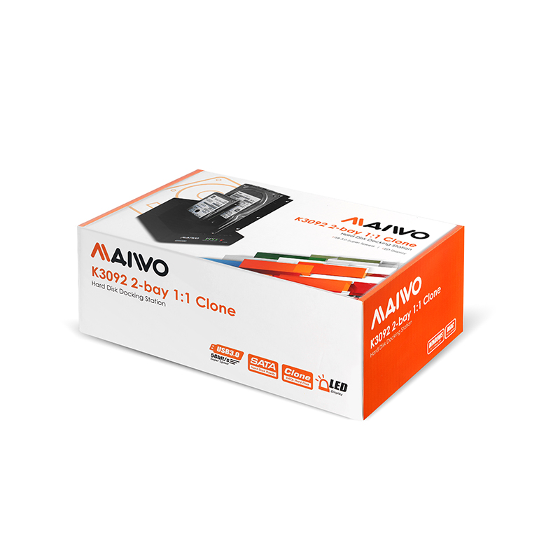 MAIWO K3092 1:1 USB3.0 to 2.5”/3.5” SATA Clone Docking station Duplicator