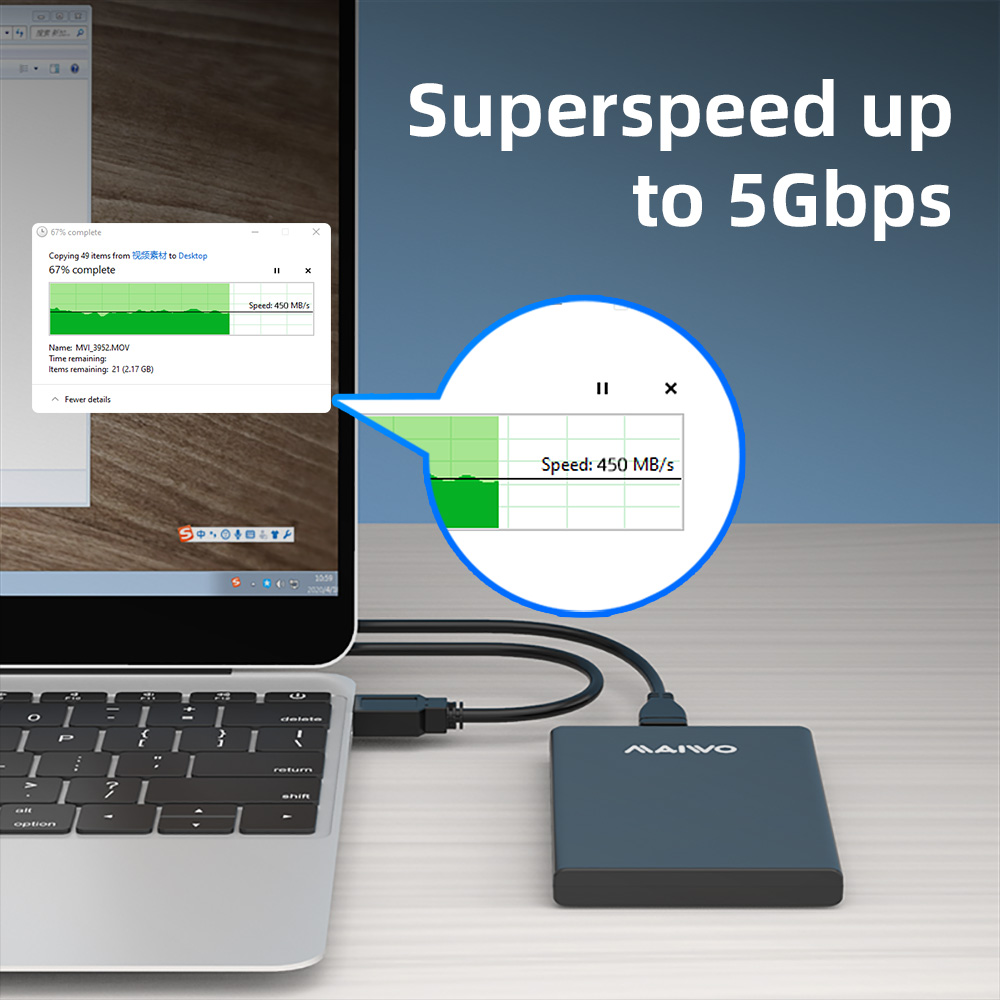 MAIWO K2568 Tool free USB3.2 GEN1 Screwless 2.5”SATA HDD/SSD Enclosure with Slide type