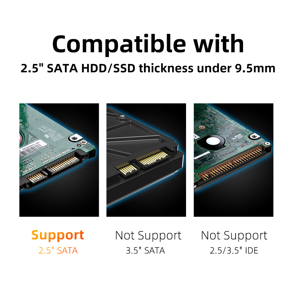MAIWO K2568 Tool free USB3.2 GEN1 Screwless 2.5”SATA HDD/SSD Enclosure with Slide type