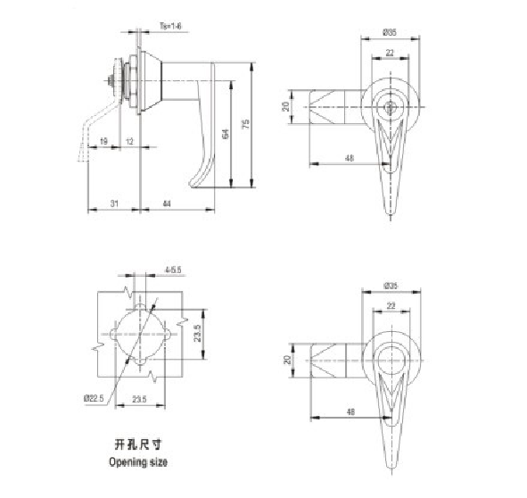 Handle lock zinc alloy 90 degree rotation MS303-1 MS303-2